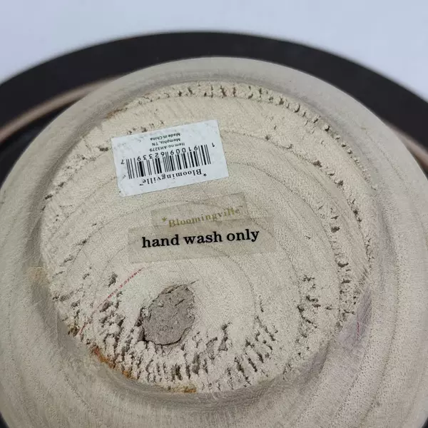 Bloomingville White Speckled Stoneware Pedestal Serving Tray Wood Base Chipped