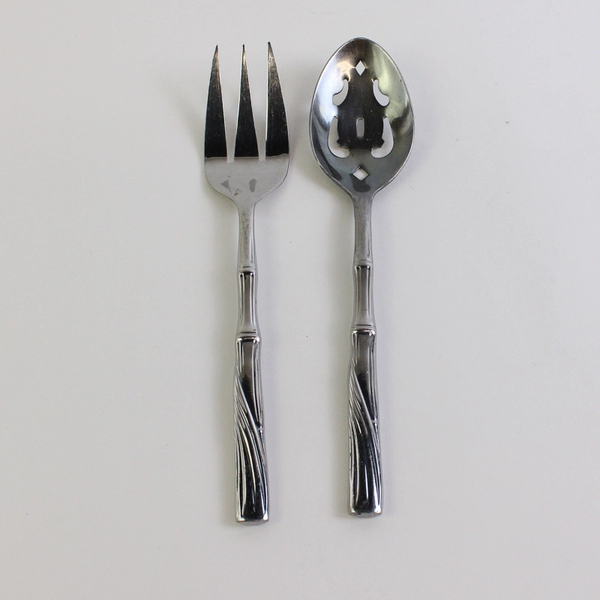 Lot Of 2 Cambridge Silver Bali (Stainless) Flatware Server Fork & Slotted Spoon