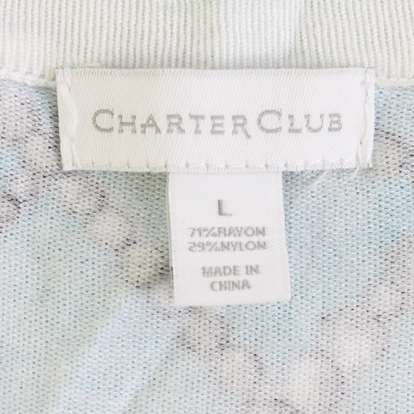 Charter Club Pearl Necklace Print Blue Cardigan Women's Size Large