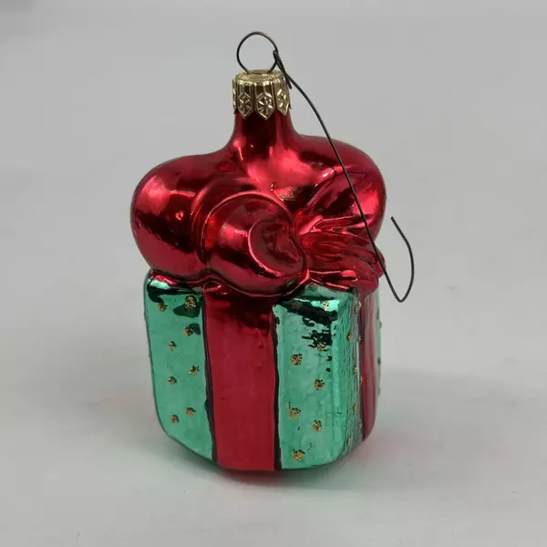 2 Vintage Blown Glass Christmas Ornaments Bear Wrapped Present