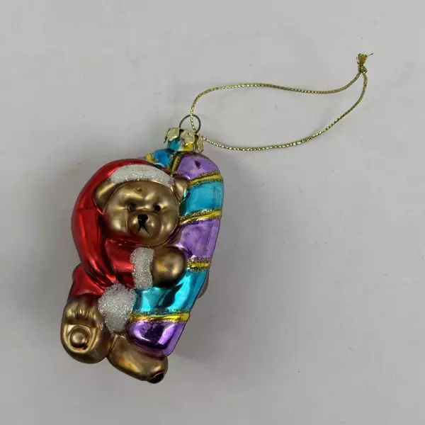 2 Vintage Blown Glass Christmas Ornaments Bear Wrapped Present
