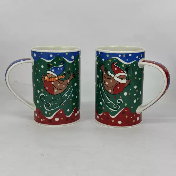 Set of 2 Dunoon Jane Heyes Snow Flurry Pattern Christmas Stoneware Coffee Mugs