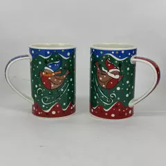 Set of 2 Dunoon Jane Heyes Snow Flurry Pattern Christmas Stoneware Coffee Mugs