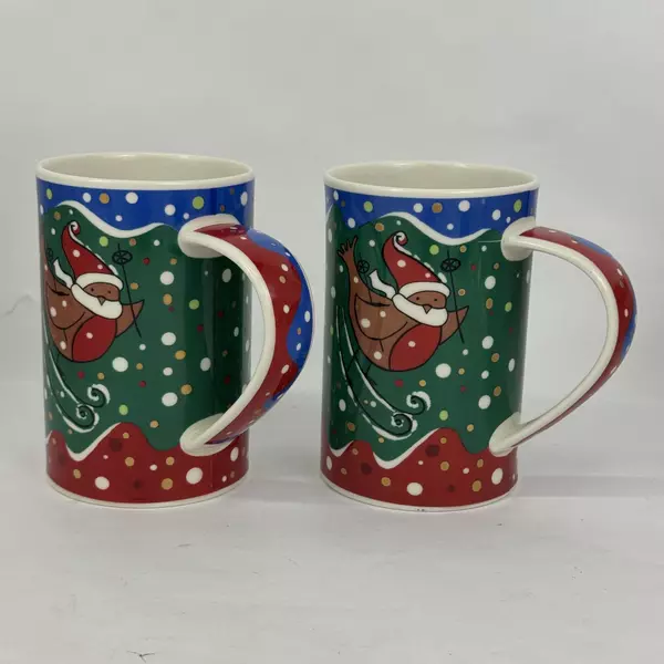Set of 2 Dunoon Jane Heyes Snow Flurry Pattern Christmas Stoneware Coffee Mugs