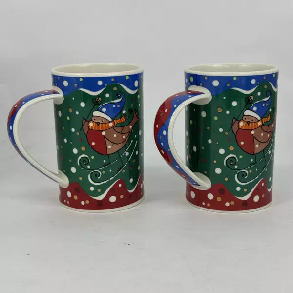 Set of 2 Dunoon Jane Heyes Snow Flurry Pattern Christmas Stoneware Coffee Mugs