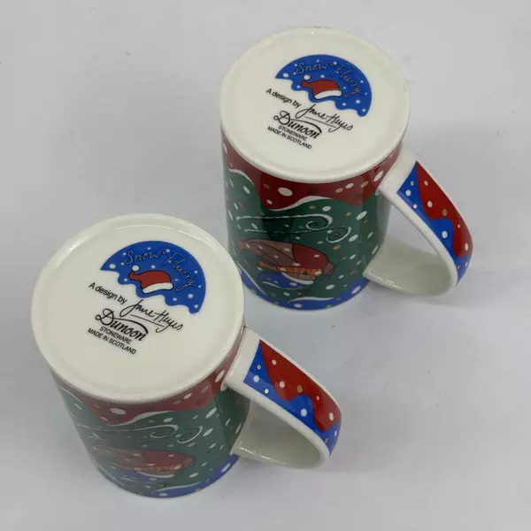 Set of 2 Dunoon Jane Heyes Snow Flurry Pattern Christmas Stoneware Coffee Mugs