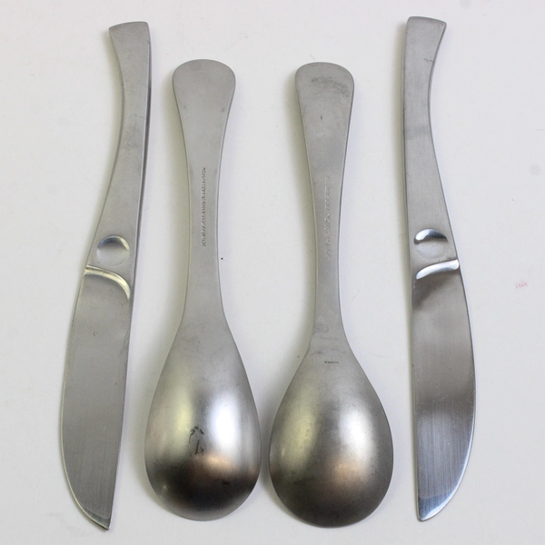 Lot Of 4 Ginkgo Disc (Stainless) Flatware 2 Steak Knives & 2 Spoon