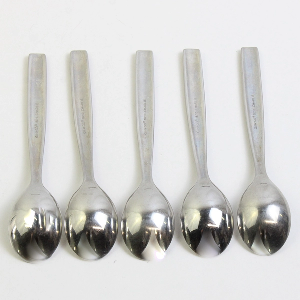 Lot 5 Ginkgo Charlie (Stainless) Flatware Teaspoons 6.5" Long