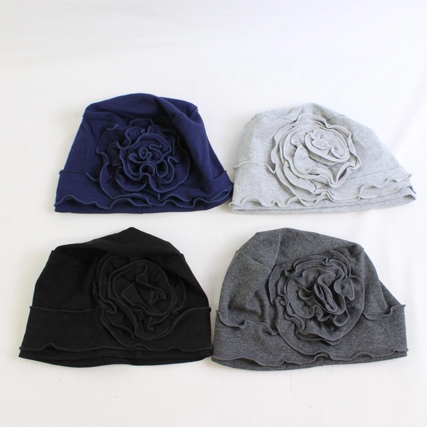 Lot of 4 Women's Skull Caps with Flower Accents One Size