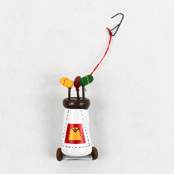 Lot of 2 Snowman Golfer Dangling Ornament Golf Ball and Wood Golf Bag Ornament