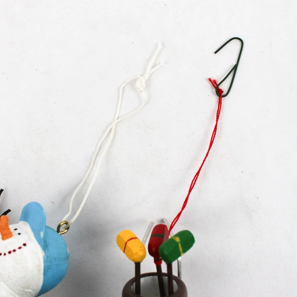 Lot of 2 Snowman Golfer Dangling Ornament Golf Ball and Wood Golf Bag Ornament