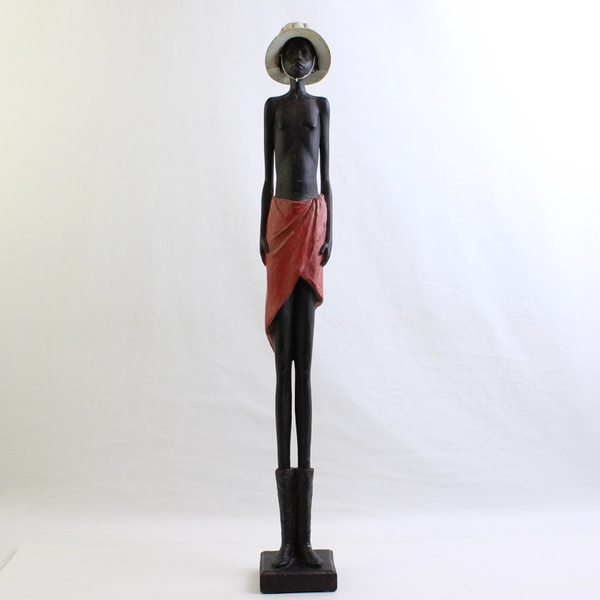 African Tribal Art Resin Figure Child With Colonizer's Helmet Congo