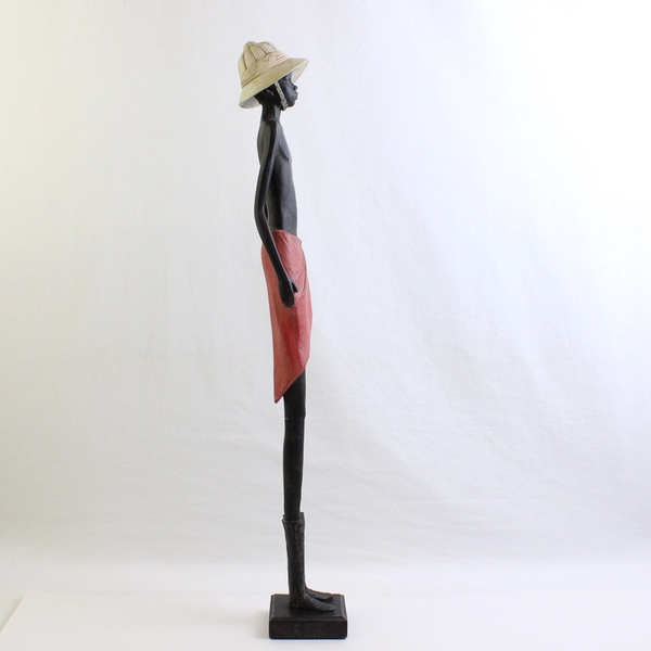 African Tribal Art Resin Figure Child With Colonizer's Helmet Congo