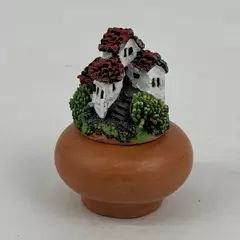 Handcrafted Terracotta Trinket Box From Bolivia w/ Building On The Lid Signed