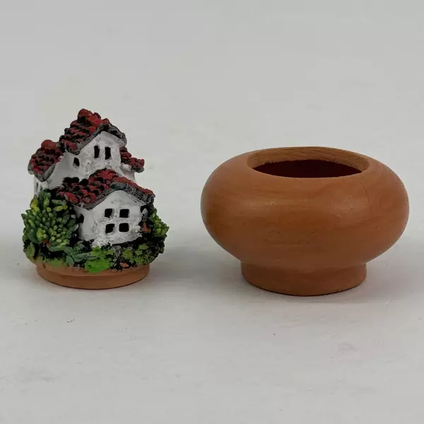 Handcrafted Terracotta Trinket Box From Bolivia w/ Building On The Lid Signed