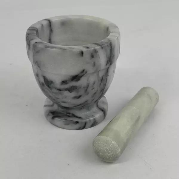 Gray Marble Mortar And Pestle Medium Sized Round