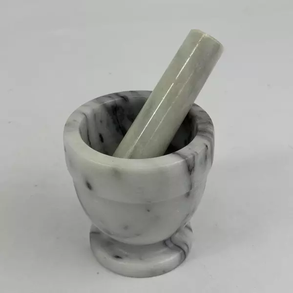 Gray Marble Mortar And Pestle Medium Sized Round