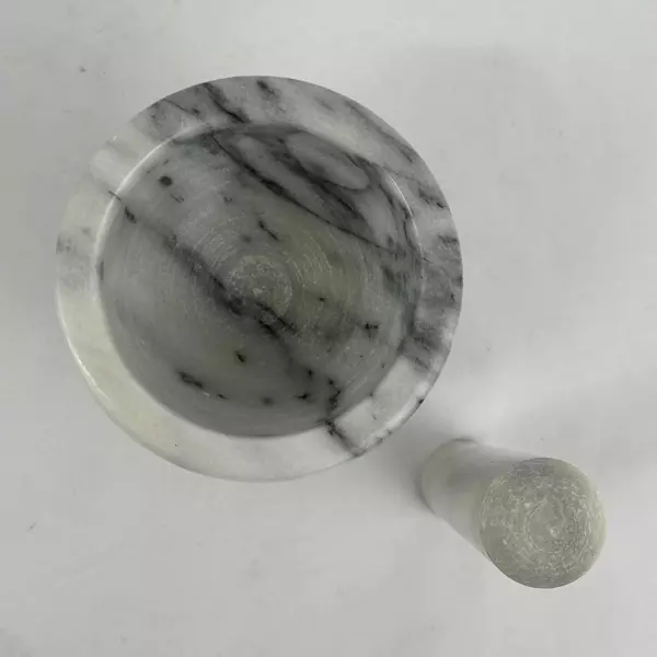 Gray Marble Mortar And Pestle Medium Sized Round