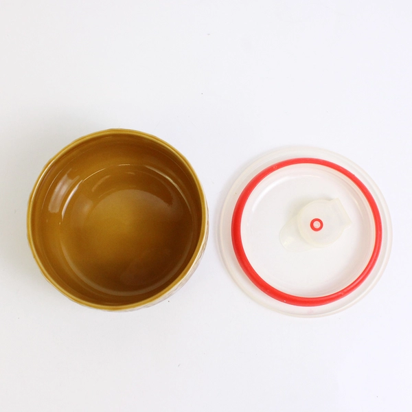 Signature Brown Floral Microwaveable Stoneware Bowl With Vented Plastic Lid 