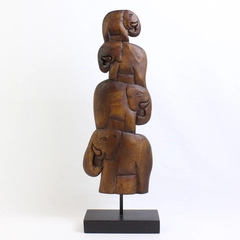 Hand-Carved Wooden Elephant Tower Sculpture 18"