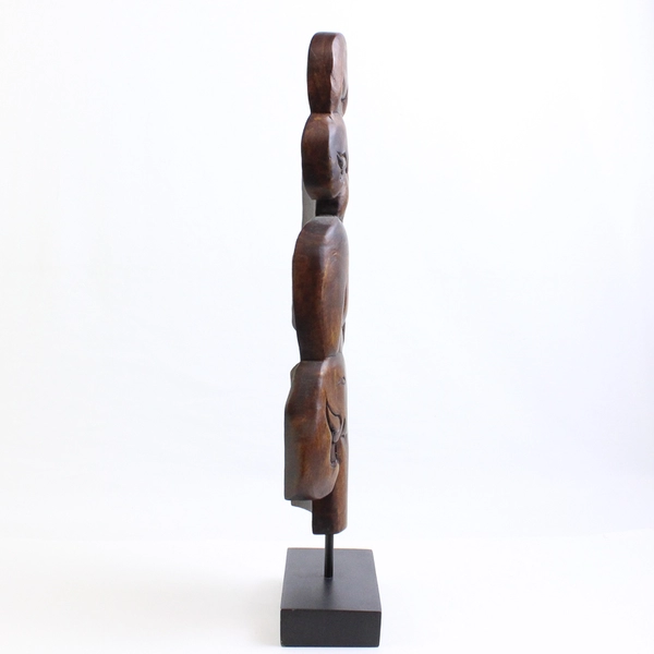 Hand-Carved Wooden Elephant Tower Sculpture 18"