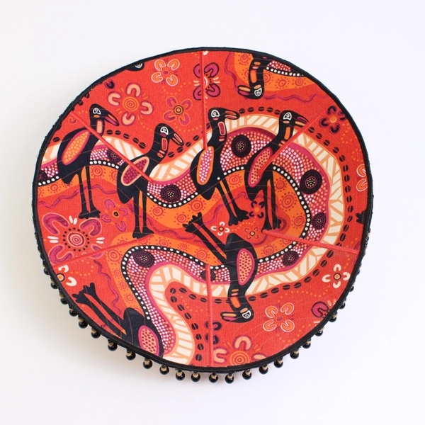 Aboriginal Tribal-Style Bird Design Decorative Fabric Basket 13"