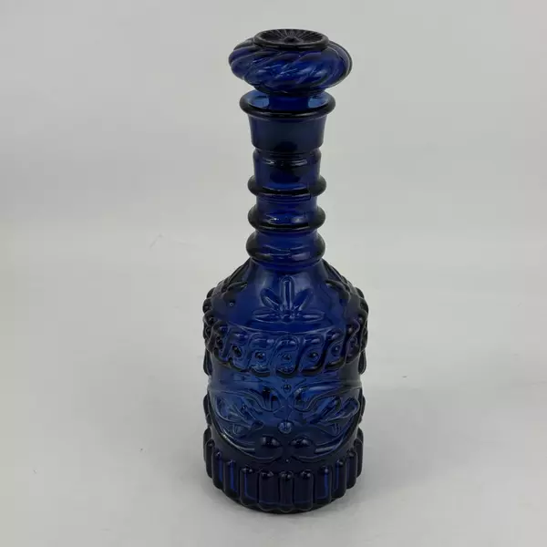 Vintage 1970s Jim Beam Cobalt Blue Embossed Liquor Bottle
