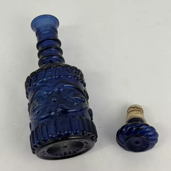 Vintage 1970s Jim Beam Cobalt Blue Embossed Liquor Bottle
