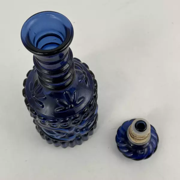 Vintage 1970s Jim Beam Cobalt Blue Embossed Liquor Bottle