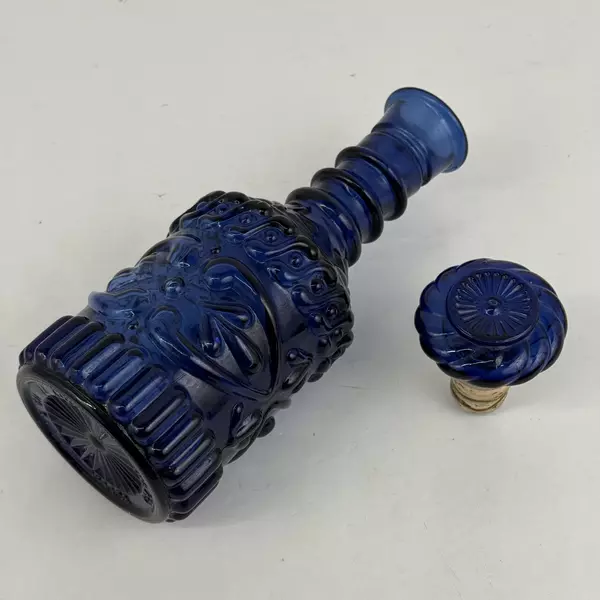 Vintage 1970s Jim Beam Cobalt Blue Embossed Liquor Bottle