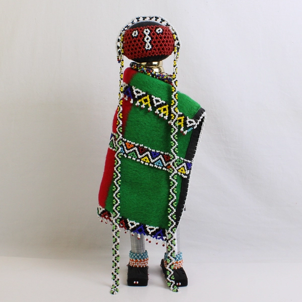 South African Ndebele Folk Art Hand-Beaded Doll 15.5"
