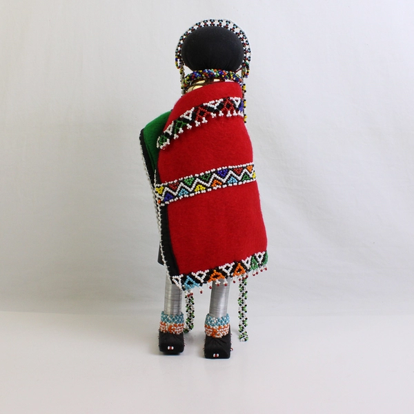 South African Ndebele Folk Art Hand-Beaded Doll 15.5"