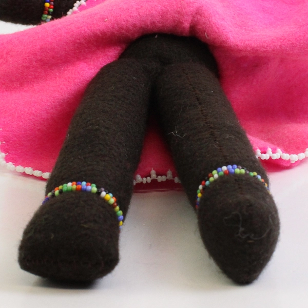 Handmade South African Beaded Felt Doll With Baby On Back 10.5"
