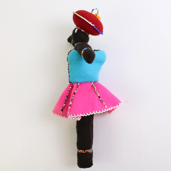 Handmade South African Beaded Felt Doll With Baby On Back 10.5"