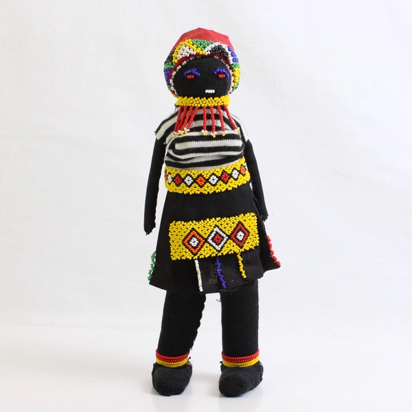 Handmade South African Beaded Fabric Doll 10"
