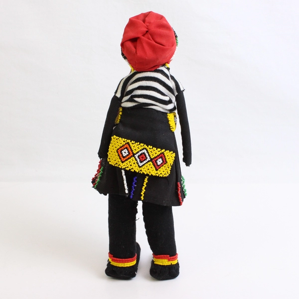 Handmade South African Beaded Fabric Doll 10"