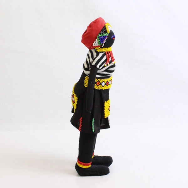 Handmade South African Beaded Fabric Doll 10"