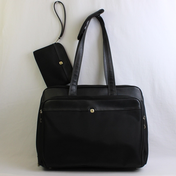 Wenger Swiss Gear Black Faux Leather Computer Case Shoulder Bag 13" x 20"