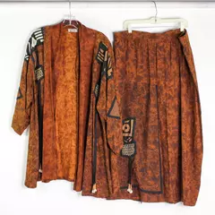 2-Piece Carole Liz Brown Tribal-Style Set Duster and Skirt Women's Size 1X FLAW