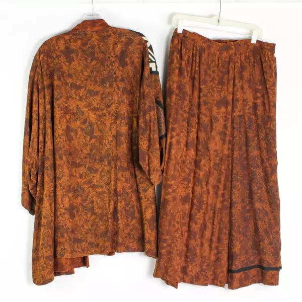 2-Piece Carole Liz Brown Tribal-Style Set Duster and Skirt Women's Size 1X FLAW