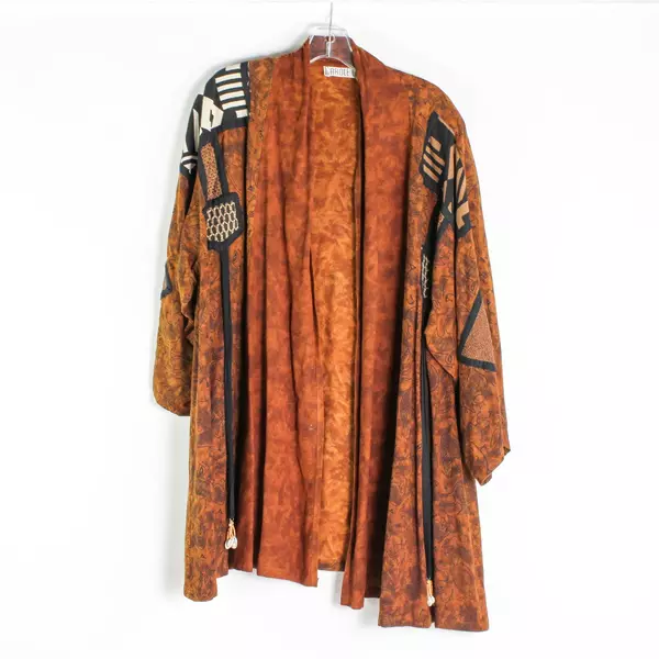 2-Piece Carole Liz Brown Tribal-Style Set Duster and Skirt Women's Size 1X FLAW