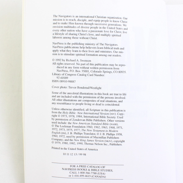 Margin by Richard A Swenson 1992 Paperback Self-Help Book Christian Living