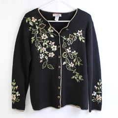 Vintage 2002 Tiara International Black Button-Front Cardigan Women's Small FLAW