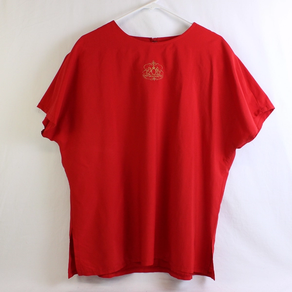 Thomas O. Sport Embroidered Red Short-Sleeve Blouse Women's Size 16