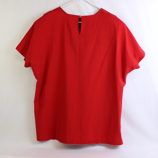 Thomas O. Sport Embroidered Red Short-Sleeve Blouse Women's Size 16