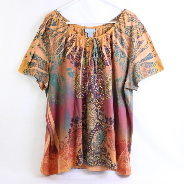 Liz & Me Bedazzled Multicolor Paisley Print Top Women's Size 2X
