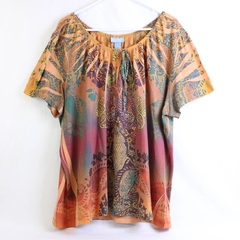 Liz & Me Bedazzled Multicolor Paisley Print Top Women's Size 2X