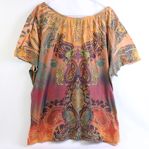 Liz & Me Bedazzled Multicolor Paisley Print Top Women's Size 2X