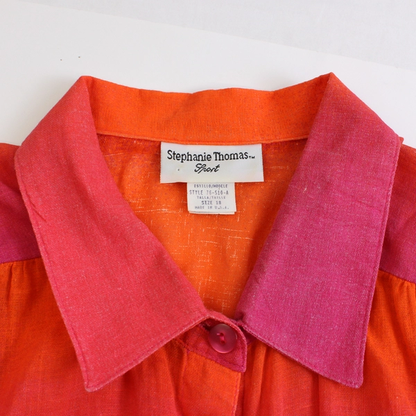 Vintage Stephanie Thomas Sport Pink and Orange Ombre Shirt Women's Sz 18