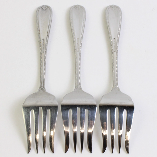 Lot Of 3 Lenox Tudor Bead-Augusta (Stainless) Flatware Cold Meat Serving Forks